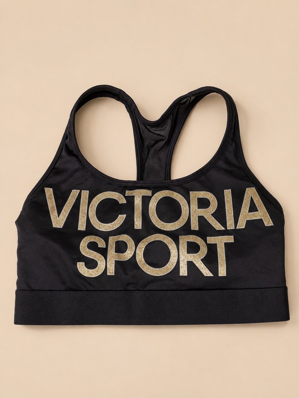 VICTORIA SPORT Women's Size M Sport Bra Sheer Black & Gold Boxing Workout Gym